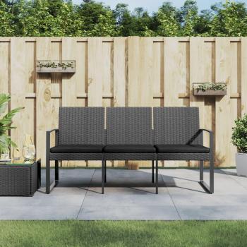 3-Seater Dark Grey PP Rattan Garden Bench with Cushions