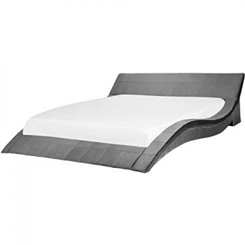 Cama Super King Size 180 x 200 cm de Terciopelo Gris con Estructura Curva y Somier de Lamas Vichy