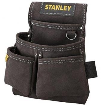 STANLEY Leather Tool Belt Pouch, Double Pocket Organiser for Tools and for Small Parts, STST1-80116