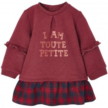 VERTBAUDET Vestido bebé niña Dos Tejidos a Cuadros Grandes Rojo Oscuro Liso con Motivos 3-6 Meses, 67CM