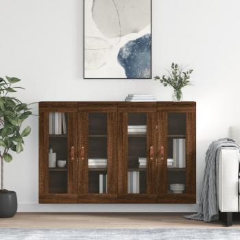 Armarios de pared 2 uds madera de ingeniería marrón roble con manija de puerta en cuero, mueble de almacenaje moderno para salón, armarios con puertas y cajón de madera, buffet auxiliar y armario de almacenamiento