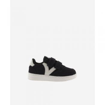 Victoria - Zapatillas deportivas de serraje para niño con piezas en contraste, tiras adherentes y logotipo