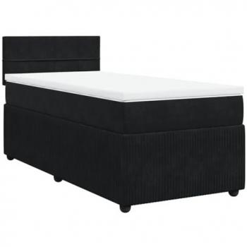Cama box spring con colchón de muelles en terciopelo negro 80x200 cm