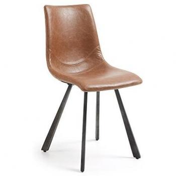 Kave Home - Silla de Comedor Trap marrón de Piel sintética con Patas de Acero