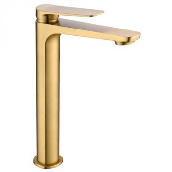 Grifo Monomando de Lavabo Caño Alto en Latón para Agua Fría/Caliente - Disponible en Colores Oro Cepillado y Otros