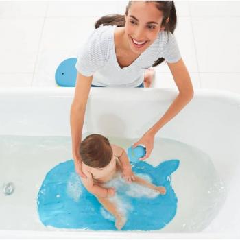 Alfombra de baño Moby azul con diseño de ballena, antideslizante, suave al tacto, fácil de limpiar y seca rápidamente