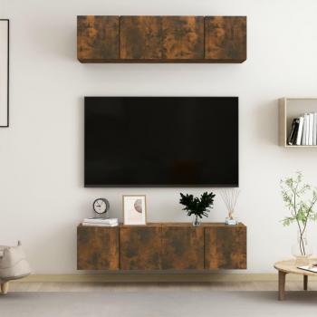 Muebles TV Pared 4 uds Madera Ingeniería Roble Humo 60x30x30 cm
