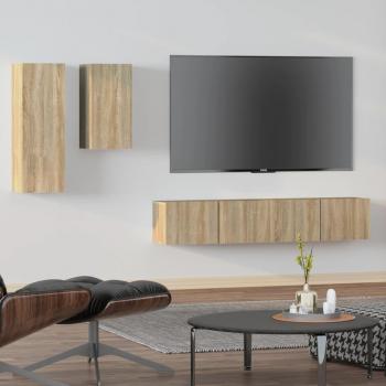 Set de muebles para TV 4 piezas madera contrachapada roble Sonoma 80 x 30 x 30 cm