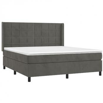 Cama box spring colchón y LED terciopelo gris oscuro 160x200 cm