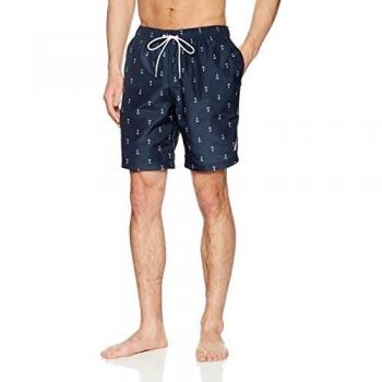 Nautica Men's Quick Dry All Over Classic Anchor Print Swim Trunk, Navy, Small