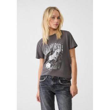 Stradivarius Dark Grey Cowboy Foil Print T-Shirt XS