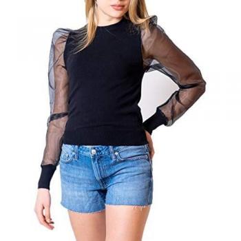 Noisy May Maglione Donna Ship l/s Cropped Mesh o-Neck Knit 27012316 m Nero