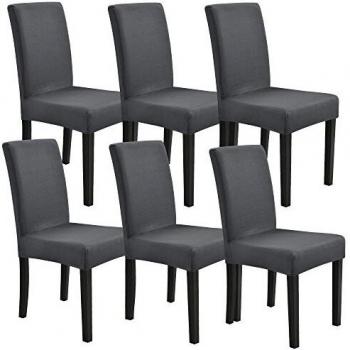 Set de 6 Fundas para Silla en Color Gris Oscuro - Material Extensible y Elástico para Diferentes Tamaños de Sillas