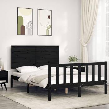Cabecero de cama negro con madera maciza 140x200 cm