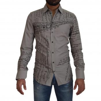 Dolce & Gabbana Gray Printed Cotton Slim Dress Shirt - IT37 | XS