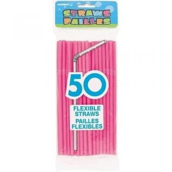 Partygram - 50 pajitas Flexi, color fucsia