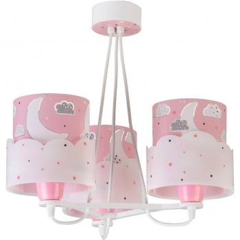Dalber Lámpara colgante infantil Moon, 3 luces, rosa