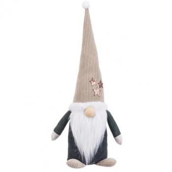 Muñeco de Navidad Duende de Tela Gris y Beige con Gorro 30 cm