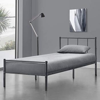 Cama Individual Laos de Metal con Somier 90 x 200 cm en Gris Oscuro Mate