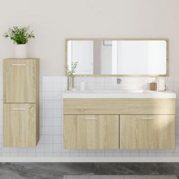 Set de muebles de baño 3 piezas madera contrachapada roble Sonoma Marrón