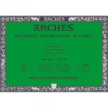 Bloc Enc 4L 36x51 20H Arches Aquarelle 100% Fino 300g Blanc Nat