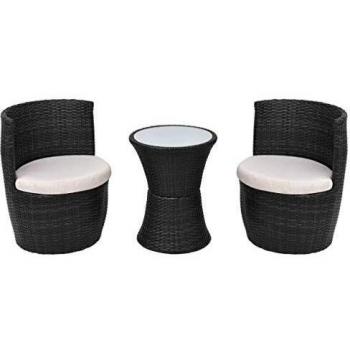 3 Piece Black Poly Rattan Bistro Set with Cushions