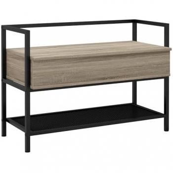 HOMCOM Banco Zapatero con Tapa Abatible y Estante Inferior de Rejilla para 4 Pares de Zapatos, Dimensiones: 84x39,5x61 cm, Color Roble
