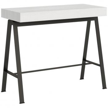 Consola Extensible 90x40/196 cm Banco Pequeño de Fresno Blanco con Estructura Antracita