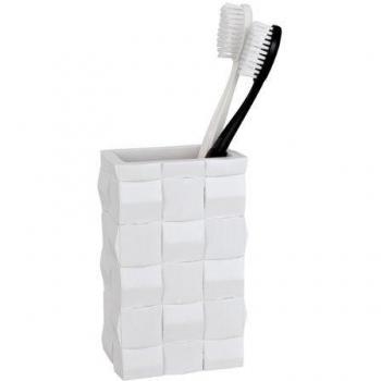 Wenko Relief White - Vaso de dientes, de poliresina, 7 x 11.8 x 5 cm, color blanco