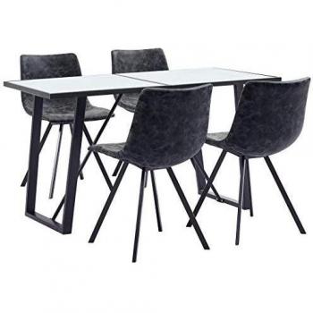 vidaXL Juego de Comedor 5 Piezas Cuero Sintético Mobiliario Decoración Interior Casa Hogar Robusto Duradero Resistente Funcional Práctico Útil Negro