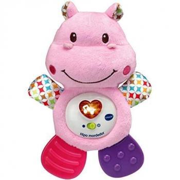 VTech Hipo Mordedor Hipopótamo de peluche musical y sonajero que ayuda a calmar y aliviar a tu bebe con tiernas frases, canciones y melodías, color rosa