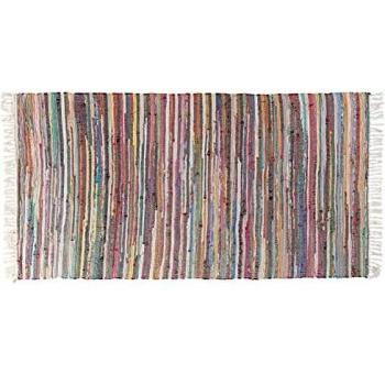 Alfombra Rectangular Multicolor de Algodón y Poliéster con Flecos, Hecha a Mano, 80 x 150 cm, Estilo Boho Éclectic