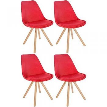 Set de 4 Sillas de Comedor Sofia en Tela Rojo Natural con Estructura de Madera