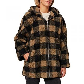 Urban Classics Women's Oversized Hooded Check Sherpa Jacket - Plus Size 5XL