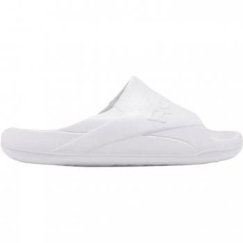 Chanclas Reebok Clean Slide Blancas con diseño minimalista, plantilla acolchada, suela de goma antideslizante y logo Reebok en la parte superior