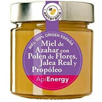 Apiterapia - Miel ApiEnergy - Miel cremosa de Azahar con Polen de Flores, Jalea Real y Propóleo - Miel Origen España - 300 g