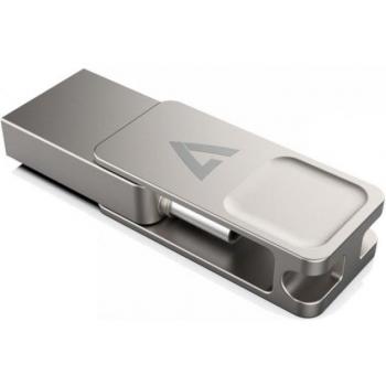 V7 VF364GTC Dual Interface Flash Drive 64GB USB 3.2 Gen 1 Type-A/Type-C Silver