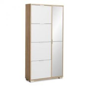 Mueble Zapatero con Espejo Amazonas 63ab, Armario Zapatero Organizador de Zapatos, Medida 170 x 81,7 x 28 cm, Color Roble/Blanco