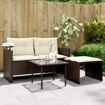 Set de Sofás de Jardín 3 Piezas con Cojines de Ratán Sintético Marrón