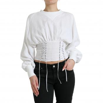 Dolce & Gabbana White Cotton Corset Cropped Long Sleeves Top - IT40|S, Blouses, female, Size: XS