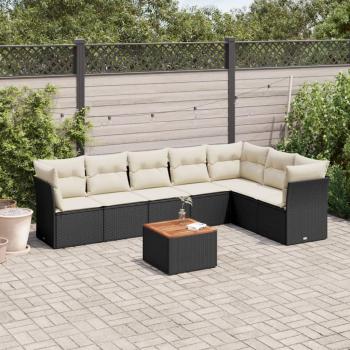 vidaXL 8-Piece Black Poly Rattan Garden Sofa Set with Cushions