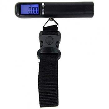 Akashi Paris - Báscula de Equipaje Digital con Gancho, Balanza Ergonómica 50 kg / 110 lbs, Dinamómetro para Maletas, para Viajes, Cocina, Pesca y Caza, Pantalla LCD, Cinta Métrica Incluida, Negro
