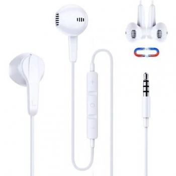 Auriculares con Cable y Micrófono Jack de 3,5 mm Magnéticos in Ear Estéreo Control de Volumen Cascos Compatible con Android i-Phone Sam-Sung Hua-wei Xiao-mi MP3 MP4 Tablet PC Blanco