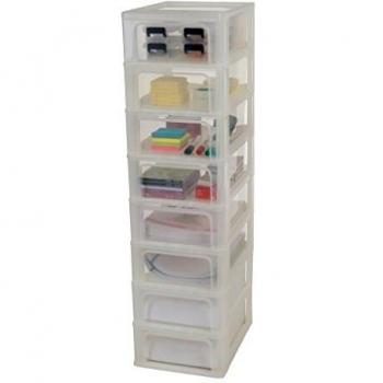 Iris Ohyama, Torre de almacenamiento, organizador, 8 cajones de 7 L, tamaño A4, cajones transparentes, oficina, sala de estar - Organizer Chest OCH-2008 - Blanco