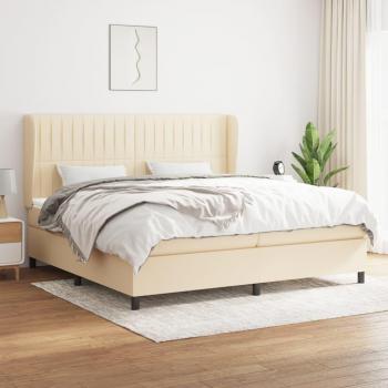 Cama box spring suave con colchón en tela color crema 200x200 cm