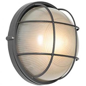 Aplique de exterior industrial gris oscuro IP44 Hanneke, aluminio/vidrio, adecuado para LED, máx. 1 x 40W