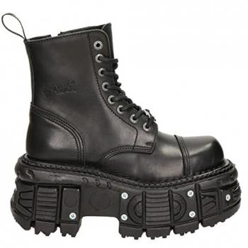 New Rock Unisex Black Leather Combat Ankle Boots - Tank083-C1 - Size EU 39