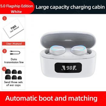 Auriculares Inalámbricos Bluetooth con Micrófono, Caja de Carga de 2200mAh, Pantalla LED de Potencia y Resistencia al Agua