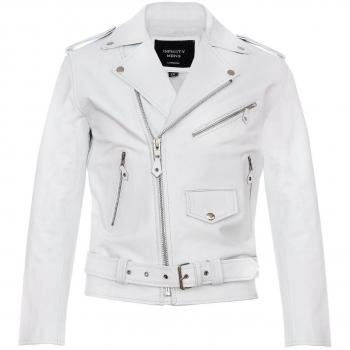 Infinity Leather Men's White Cowhide Brando Biker Jacket - Size M