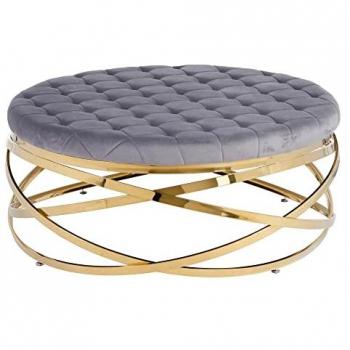Mesa de Centro Tapizada Capitonné de Terciopelo y Acero Inoxidable Gris 110 x 110 x 43 cm